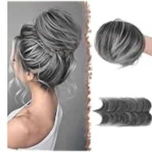 Feshfen Messy Hair Bun Stylish Gray Hair Bun Extension GRAY Bun